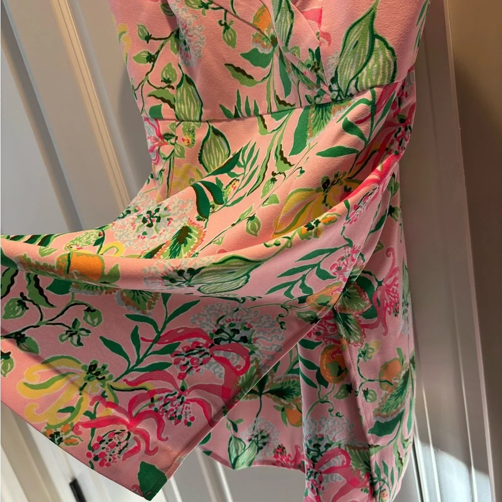 Floral Strapless Dress - Pink and Green - Picture 4 of 5
